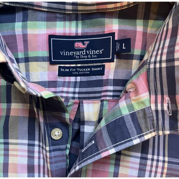 Vineyard Vines Shirt Large Slim Fit Tucker Large Plaid Button Down Pink Blue - Picture 5 of 5